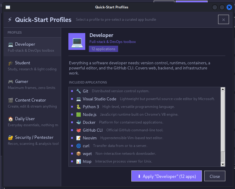 Developer profile screenshot