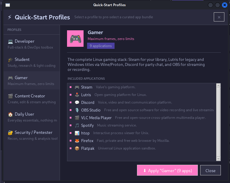 Gamer profile screenshot