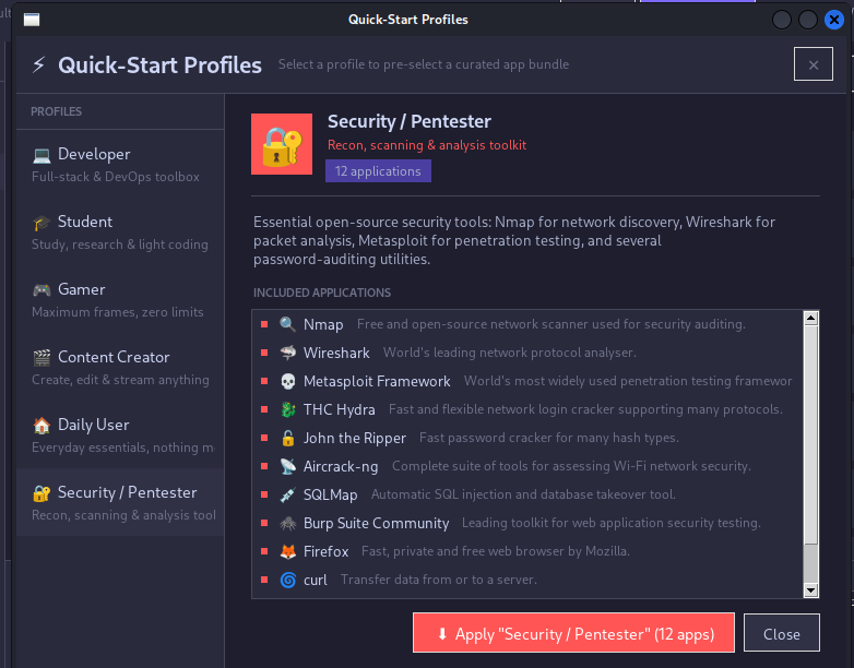 Security profile screenshot