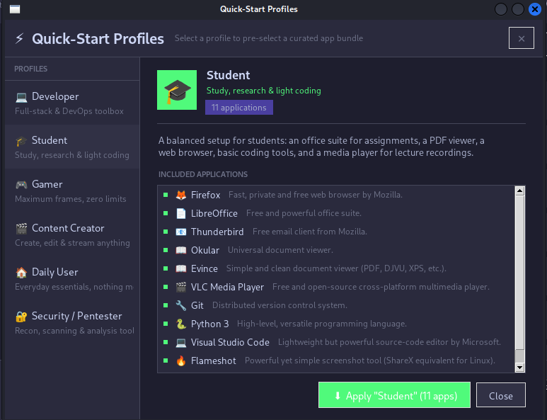 Student profile screenshot