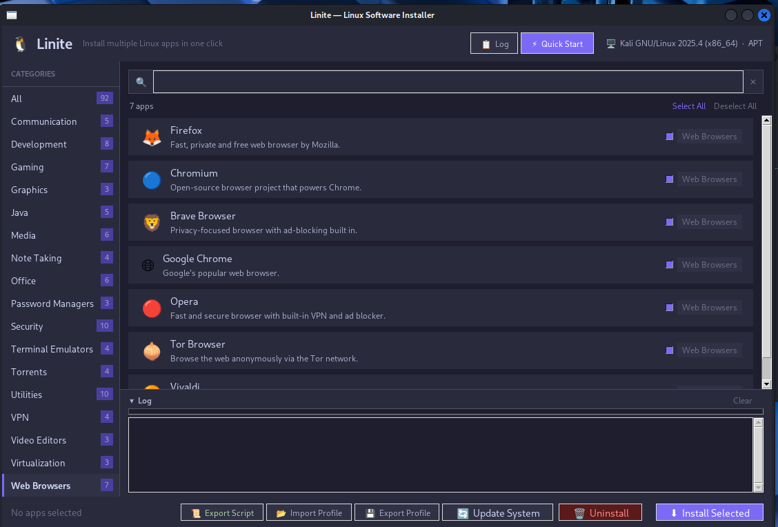Linite — web browsers category selected
