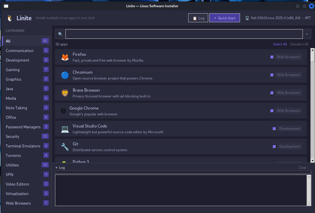 Linite main interface — all apps list